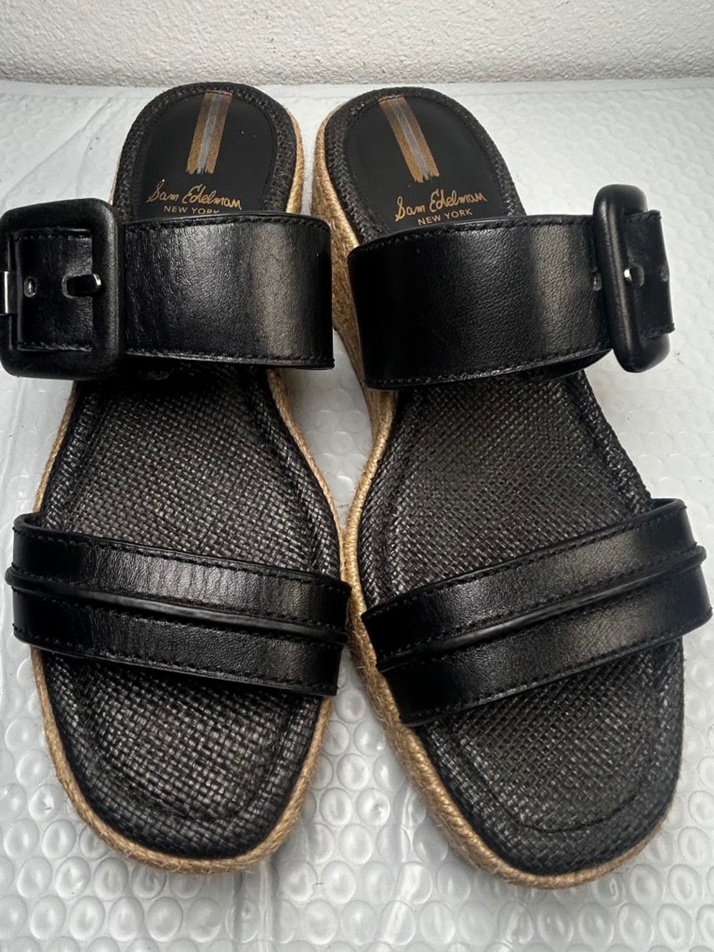 Sam Edelman Womens Carson Espadrille Wedge Sandals Black Leather Buckle Size 6.5